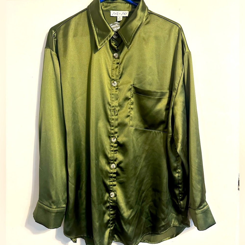 Oversized green button down women’s blouse